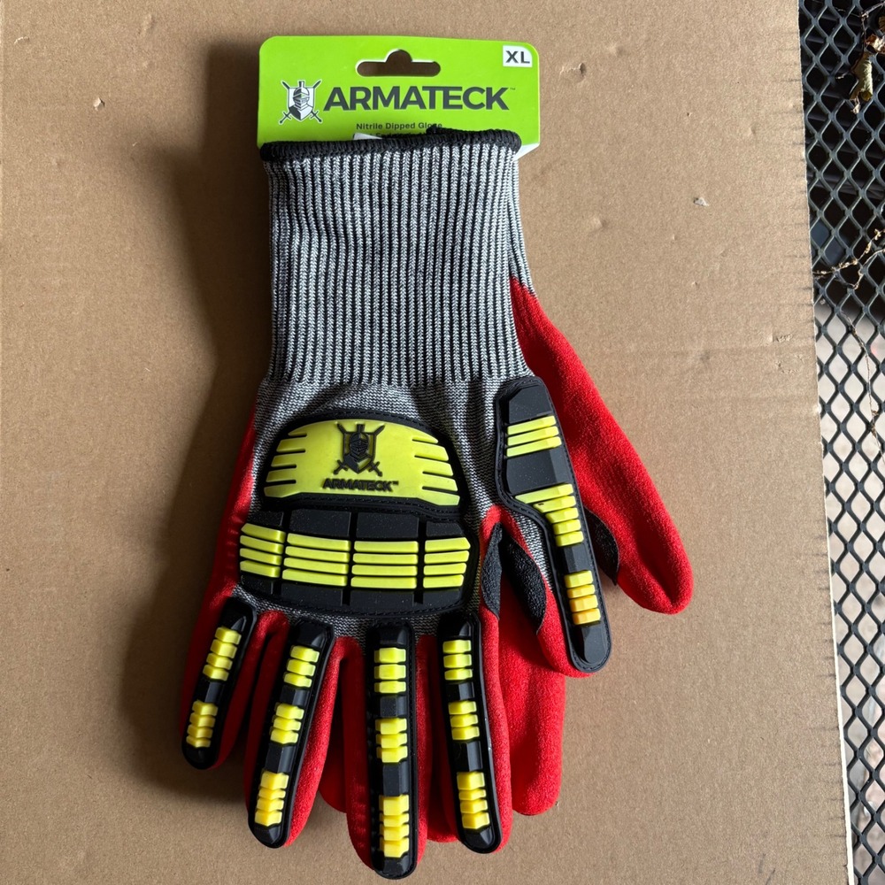 Armateck Nitrile Dipped Impact Cut Resistant Work Gloves Red Grey XL ARM5513XL
